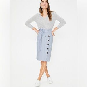 Boden Leonora skirt blue and white linen stripe sz 6 NWT